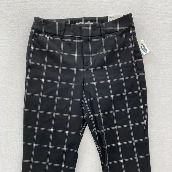 Old Navy Pixie Pants Women's 2 Black Plaid Stretch Fabric Slim Leg Ankle Pants - Picture 2 of 12